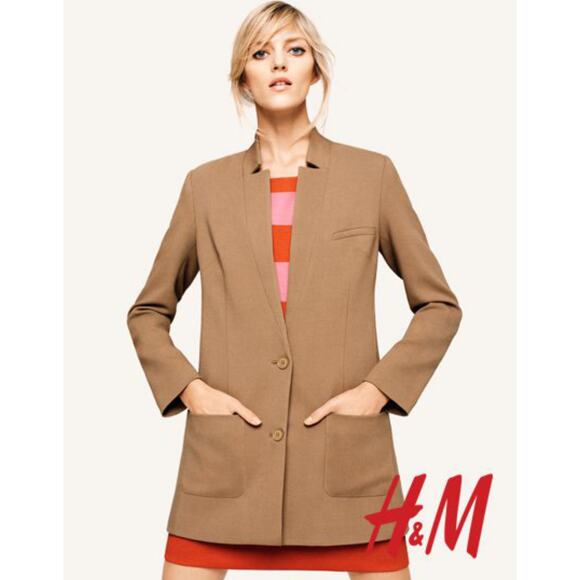 Womens Rayon Blend Long Blazer Tan 4 Business Casual Corpcore Office - Picture 1 of 8